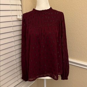 LOFT Fashion Burgundy Blouse with Metallic Pattern Women's Small